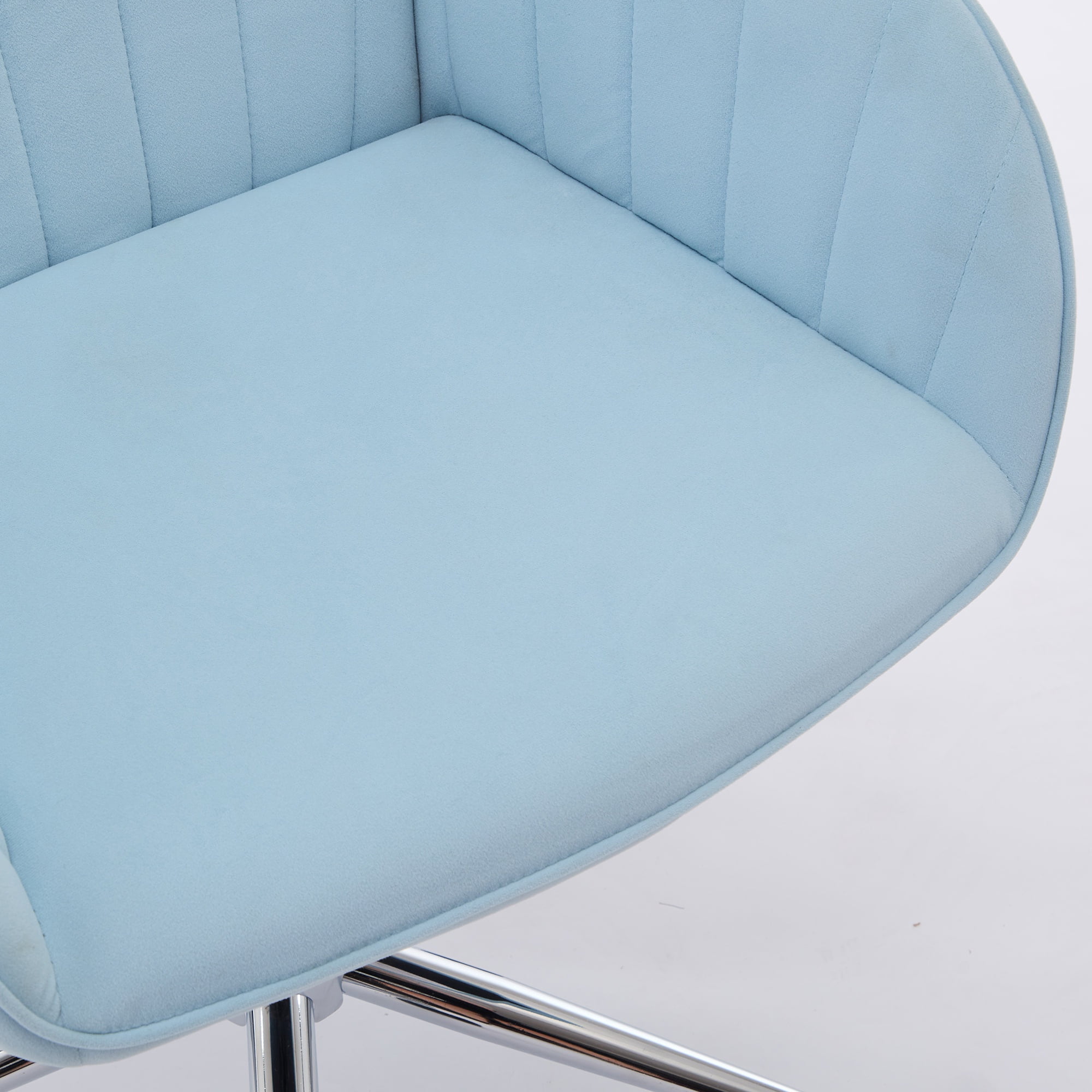PORKISS Upholstered Desk Chair with Wheels, Ergonomic Adjustable Office Chair, Swivel Computer Task Chair with Velvet for Home Living Room Bedroom Workspace, Baby Blue