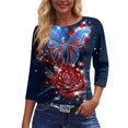 thumbnail image 4 of 250th Anniversary USA Shirts Women 3/4 Sleeve Tshirts Loose USA Flag Print Tops Independence Day Patriotic Pullover 4th of July Celebration Party Round Neck Blouses Navy 2XL, 4 of 6