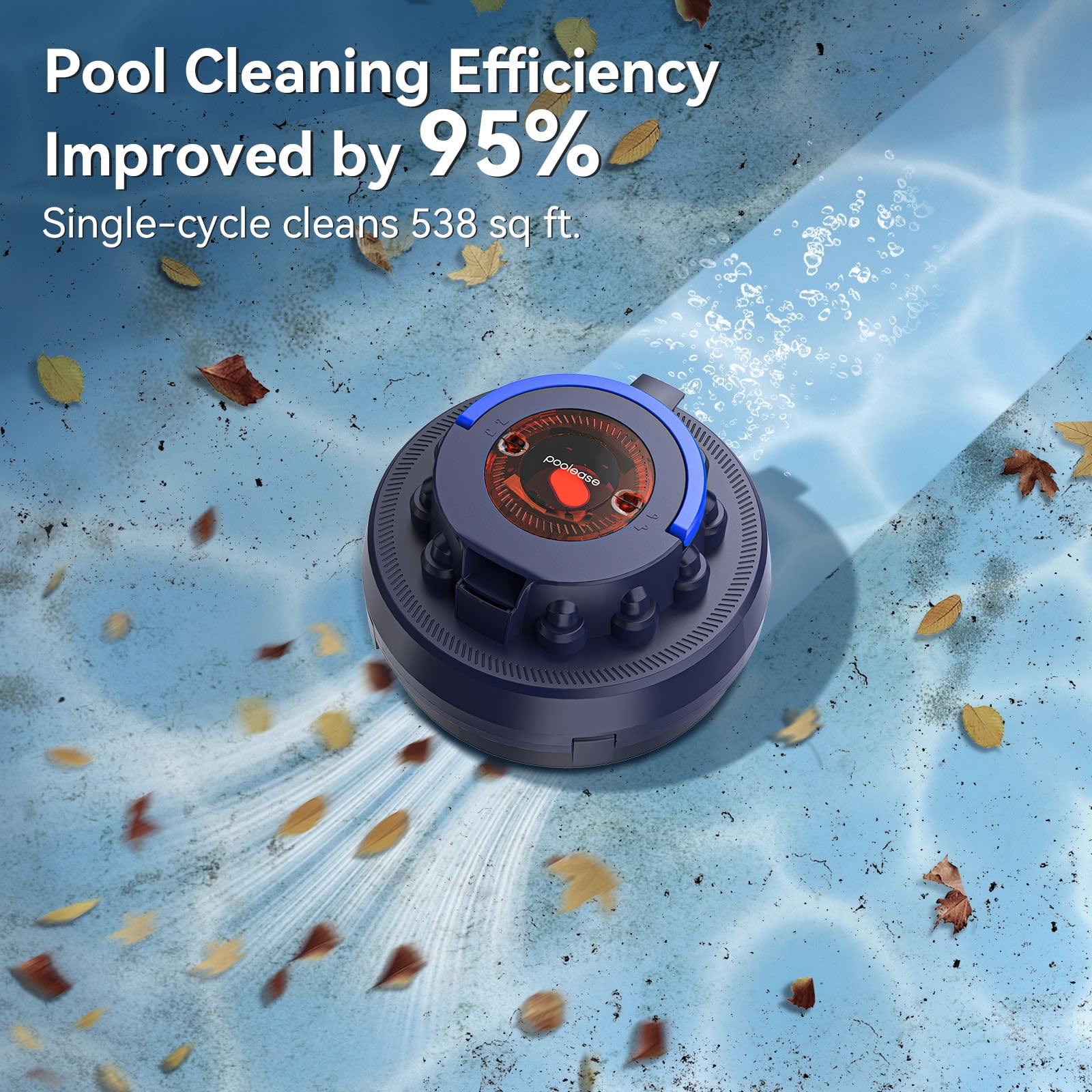 Poolease Swimming Pool Vacuum, Cordless Robotic Pool Cleaner, 2L Debris Tank, Auto-Parking, 9 Safety Protections, 40% Bigger Suction Inlets, for Pool Cleaning