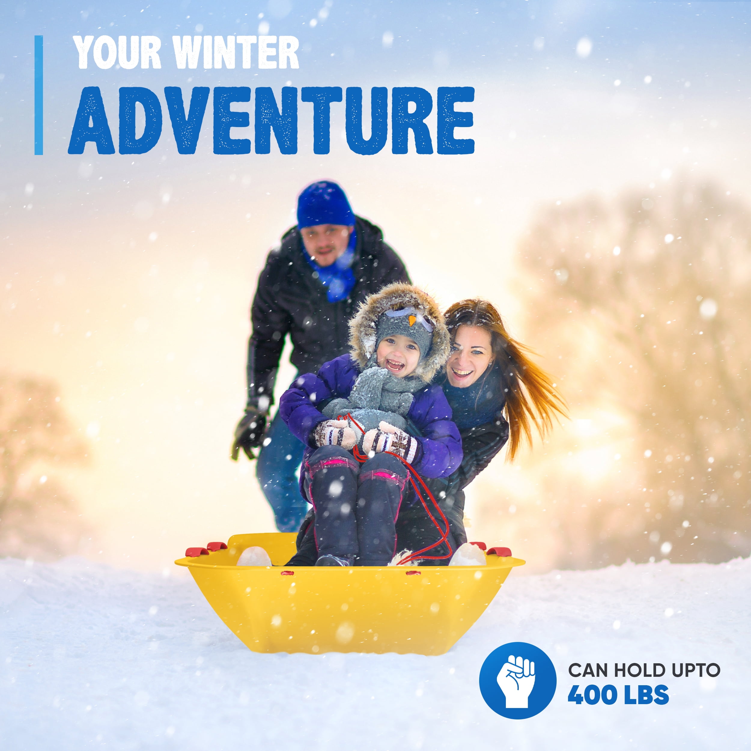 Snow Works LIFETIME 47.5" High-Density Toboggan Snow Sled for Kids and Adults (Yellow, 1 Pack)