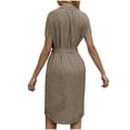 thumbnail image 3 of CHGBMOK Women'S Dress V-Neck Short Sleeve Solid Color Fashion Casual Bow Waist (Brown, 2XL), 3 of 7