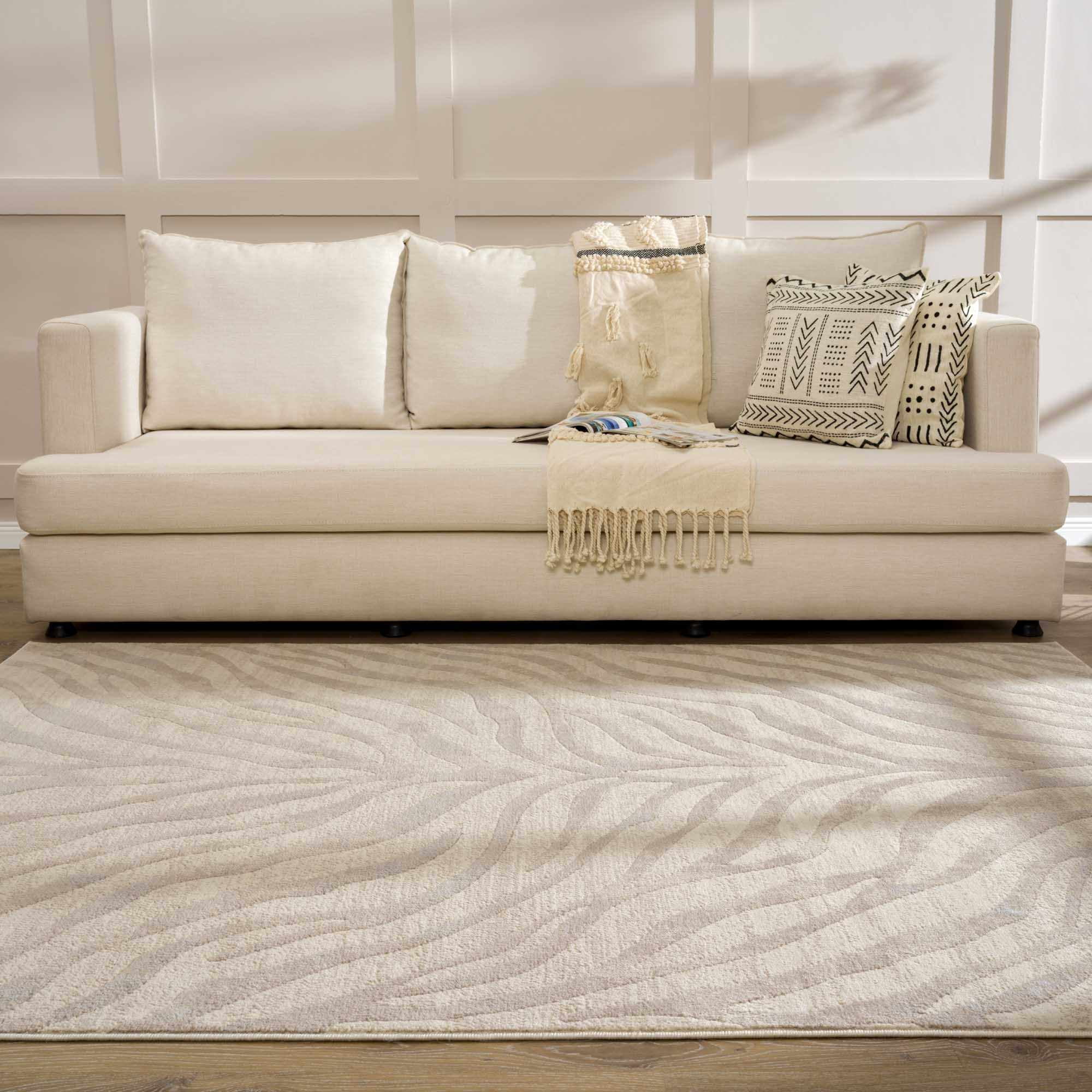 Hauteloom Manteca Contemporary Animal Zebra Print Area Rug for Living Room Bedroom Dining Room - Distressed Faded Style - Cream, White, Beige, Gray - 6'7" x 9' (6x9)