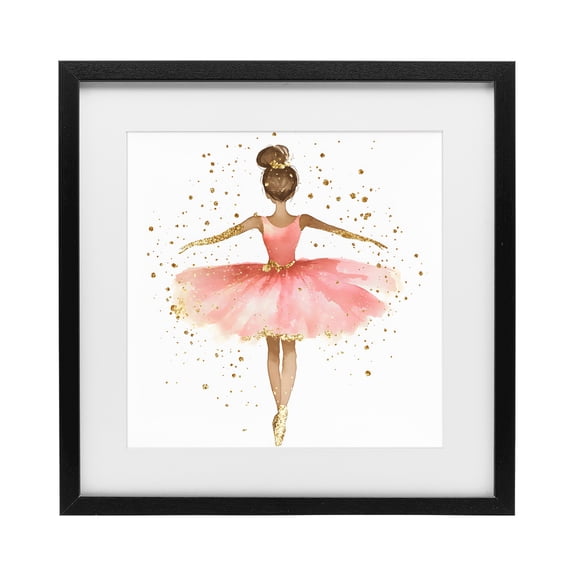Stupell Industries Ballerina with Gold Glitter Black Framed Print Under Glass, design by Creative Studio