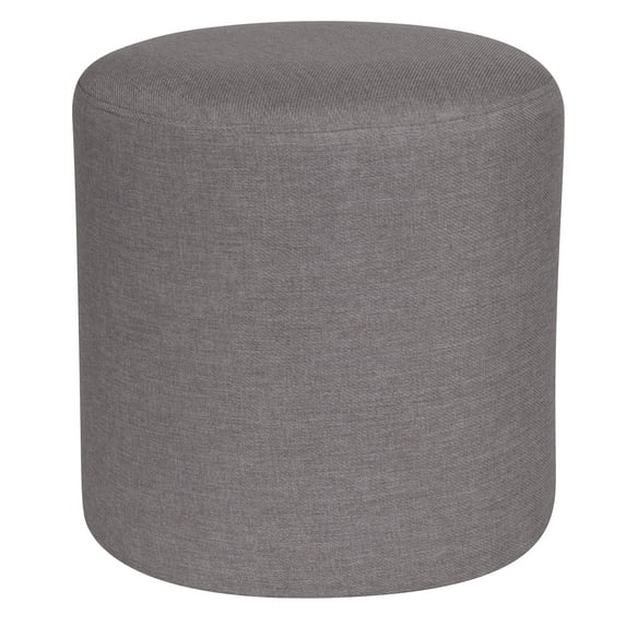 Emma + Oliver Taut Upholstered Round Ottoman Pouf in Light Gray Fabric