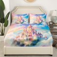 thumbnail image 3 of Erosebridal Girly Pink Castle Full Sheet Sets, Rainbow Bedding Full Size, Princess Style Decor 4pcs, 3 of 7