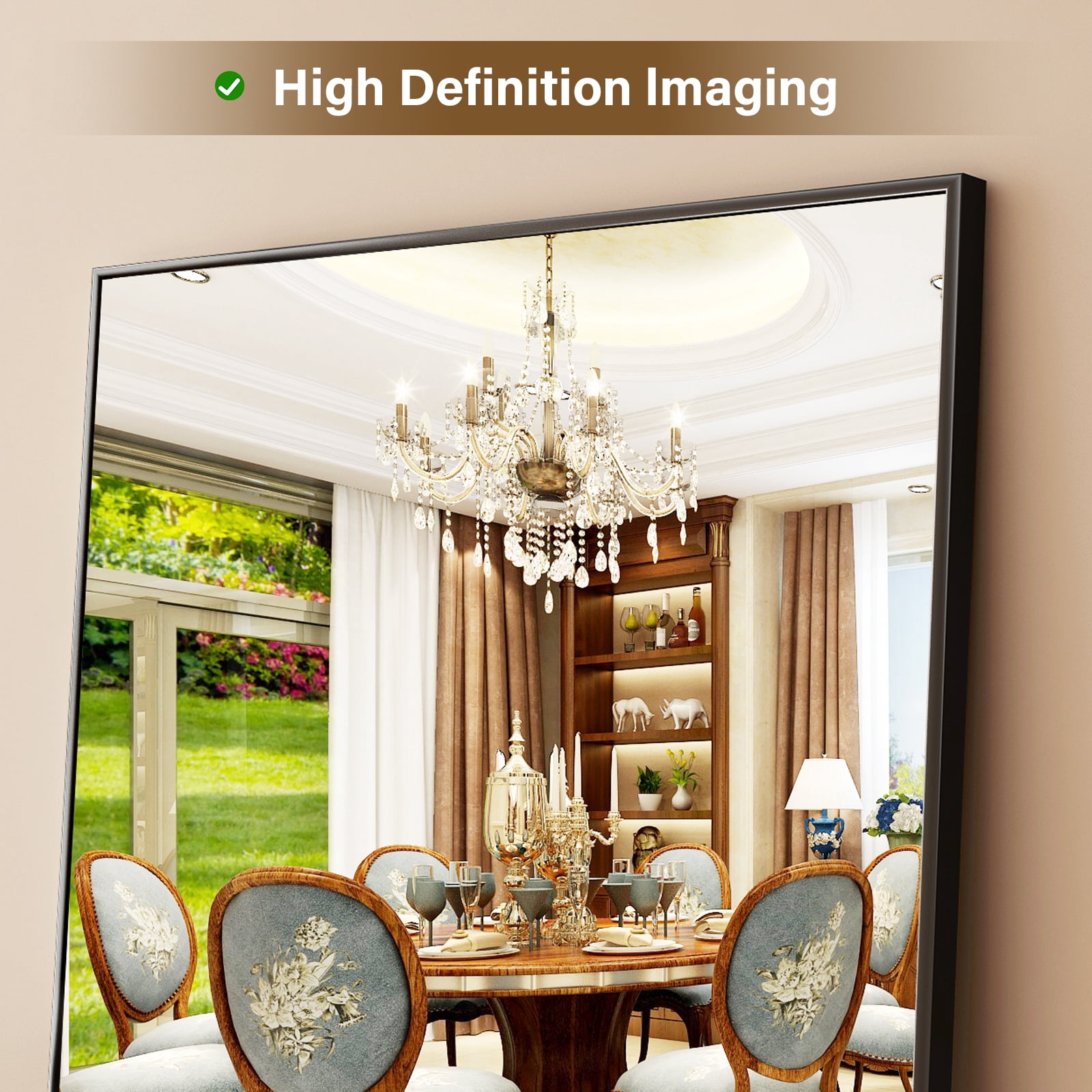 AUROMIR 16"x 50" Full Length Wall-Mounted Door Mirror Rectangular Hanging Mirror, Black