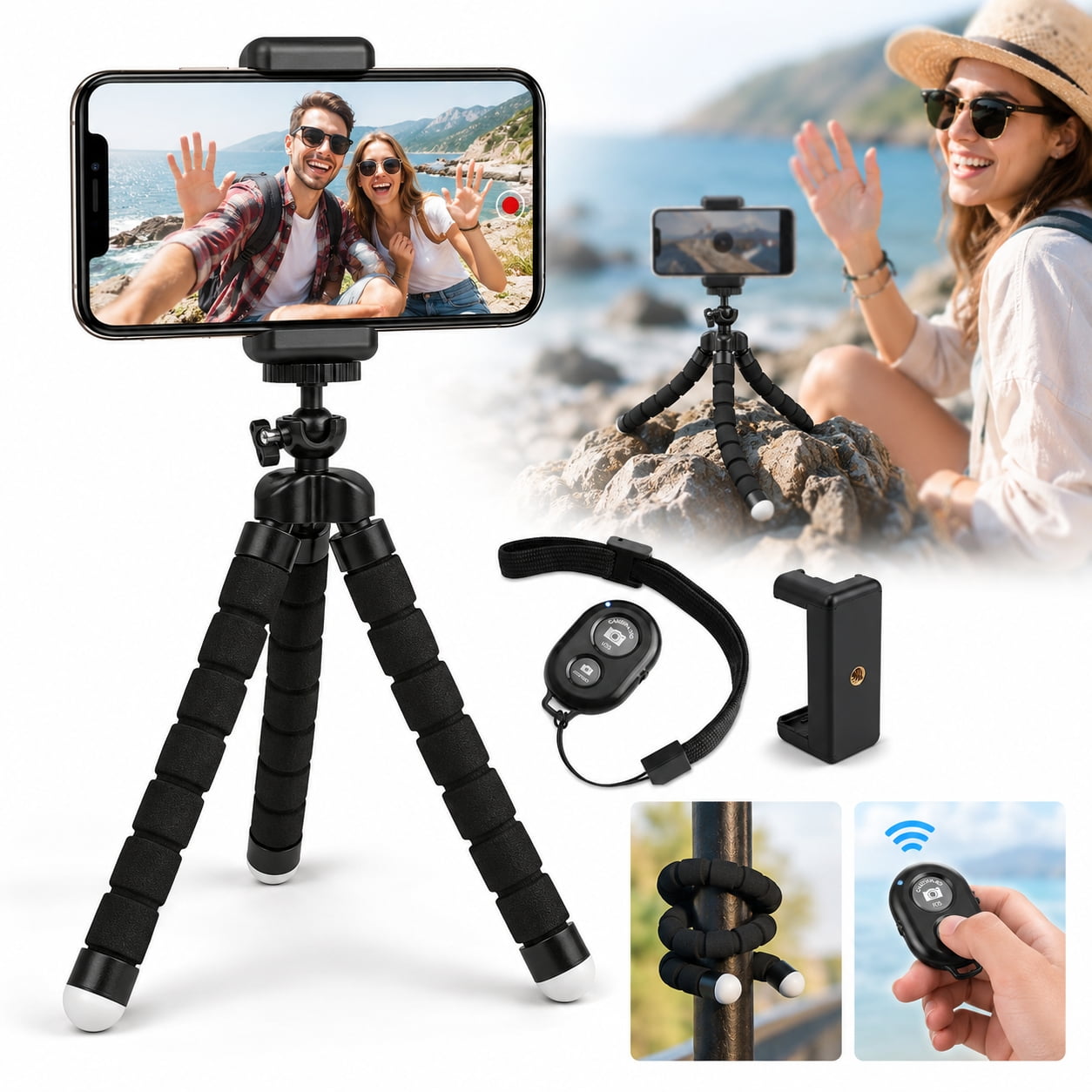 Rongsi Phone Tripod, Flexible Tripod for iPhone and Android Cell Phone, Portable Small Tripod with Wireless Remote and Clip for Video Recording/Vlog/Selfie