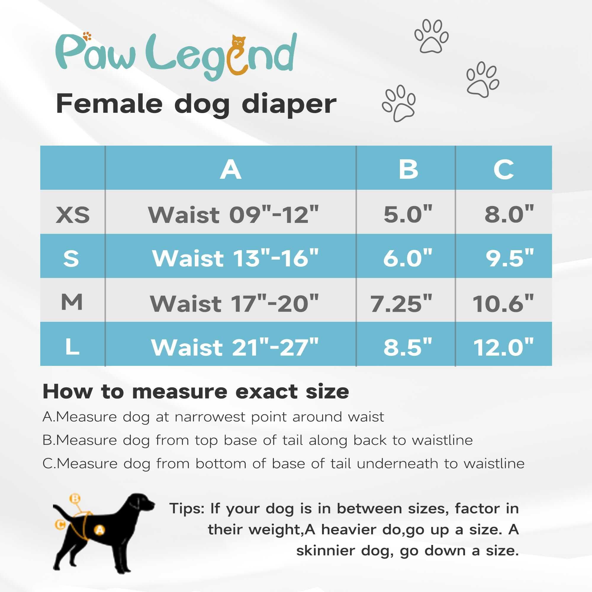 Paw Legend Reusable Female Dog Diapers Pack of 3, No Leak Doggie Diapers for Heat Cycle, Morandi, Large