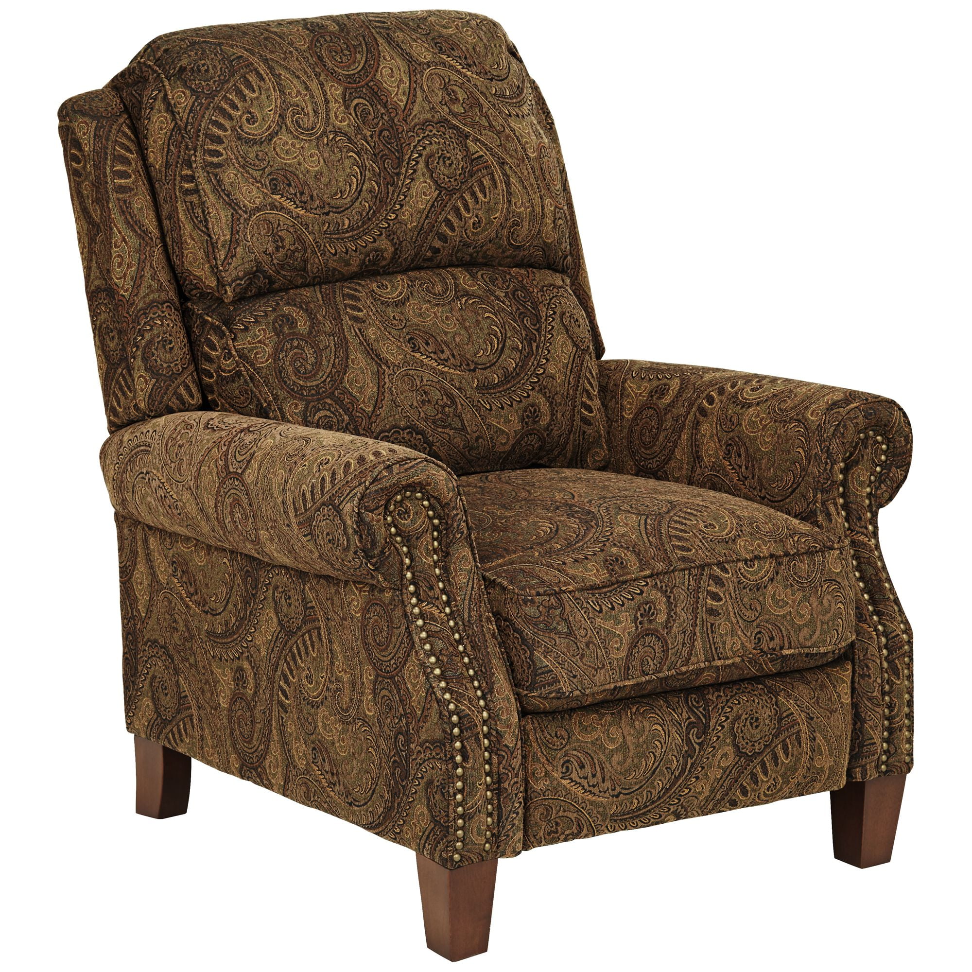 Kensington Hill Beaumont Warm Brown Paisley Patterned Fabric Recliner Chair Comfortable Push Manual Reclining Footrest for Bedroom Living Room Reading
