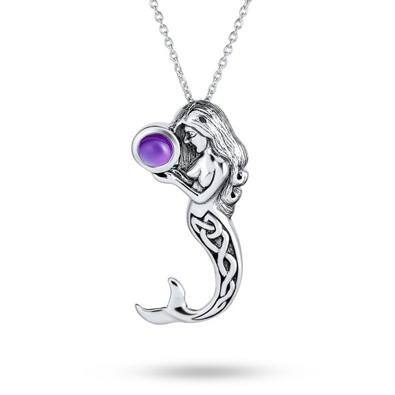 Bling Jewelry Womens Nautical CZ Celtic Knot Mermaid Pendant Necklace Sterling Silver Color Changing