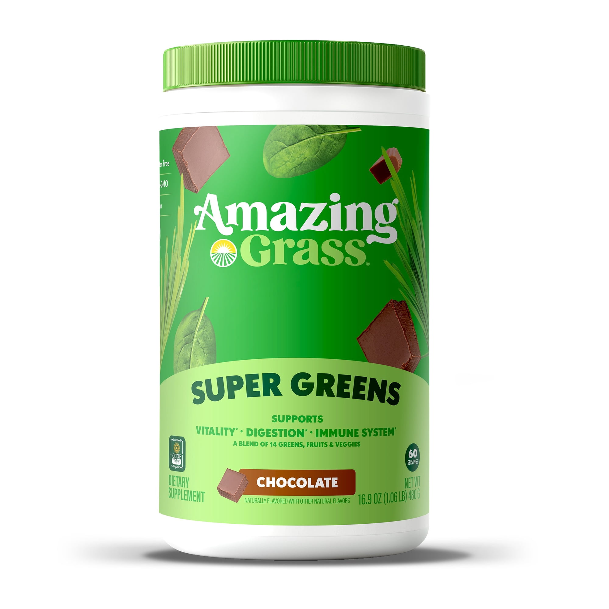 Amazing Grass Greens Blend Superfood Powder, Chocolate, 1lb, 60 Servings