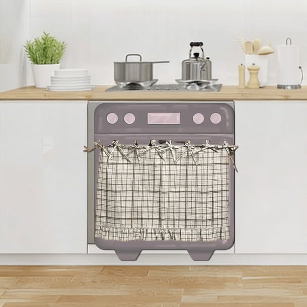Falda de horno de lino hecha a mano con bordes fruncidos y lazos de cinta, montaje sin costuras, decoración de cocina para gabinetes y electrodomésticos