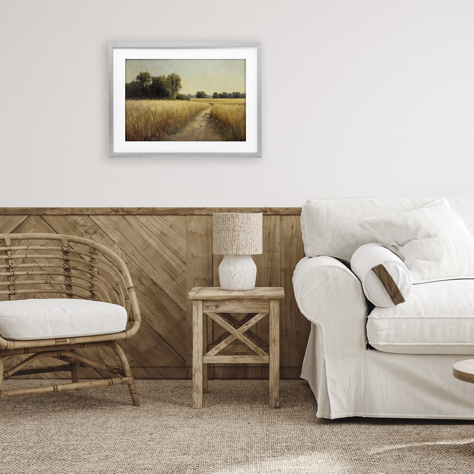 Stupell Industries Sunlit Country Wheat Path Gray Framed Print Under Glass, design by Petal Prints Design