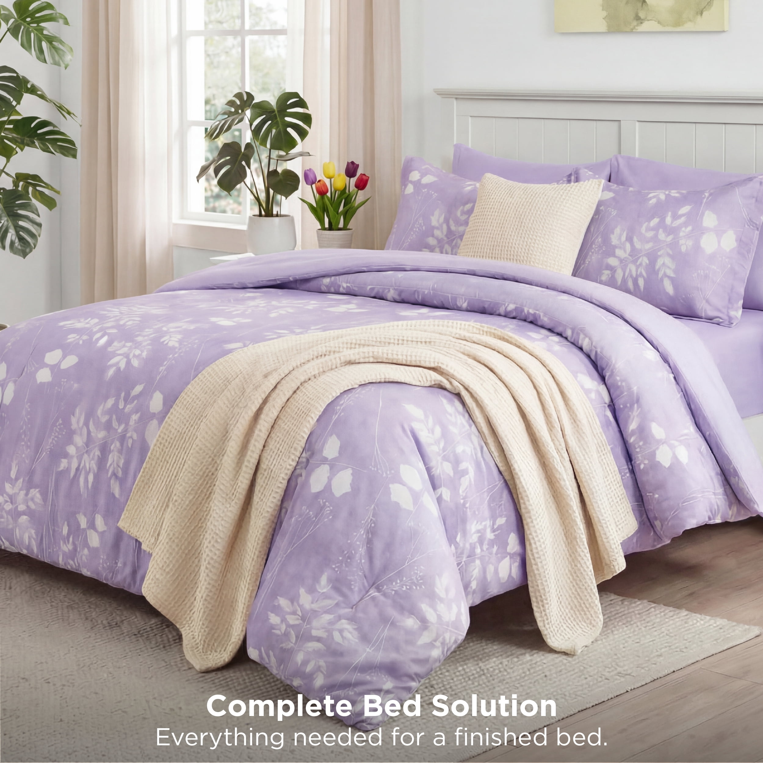 U by Bedsure Full Comforter Set Lavender, Bed in a Bag Full Size Bedding Purple, 7-Pieces Botanical Flowers Spring Comforter, Sheets, Pillowcases & Shams