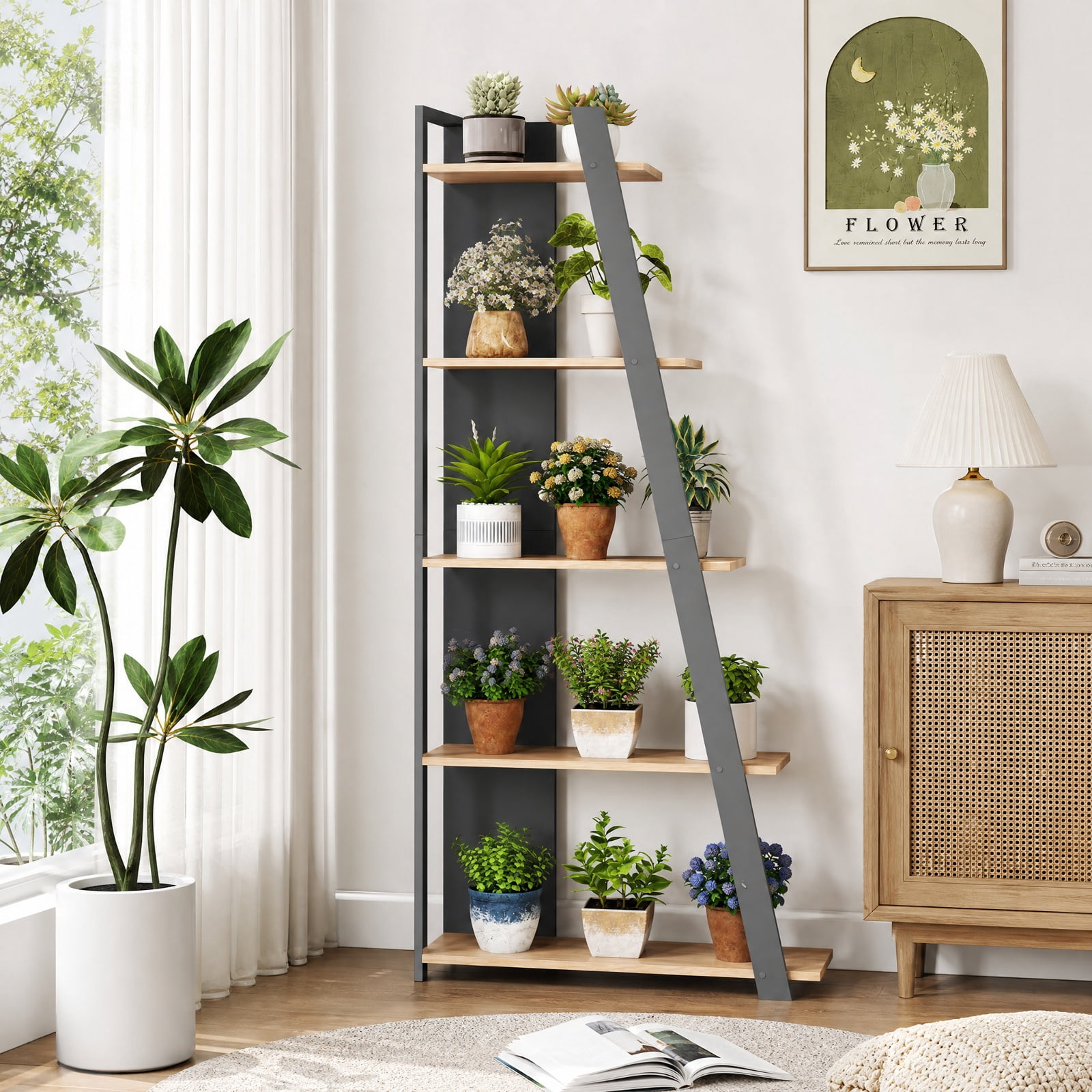 Furnibear 5-Tier Modern Bookshelf Narrow Vertical Display Shelf for Small Space for Living Room Home Office Bedroom Display Storage Shelf, Gray