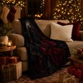 thumbnail image 3 of Black Cat Gothic Rose Portrait with Lunar Halo, Pearl Chain and Deep Red Florals, Cozy Flannel Blanket, Home Decor for Cat Lovers, Bedroom and Living Room, Halloween Gift, Dark Romantic Art, 3 of 9