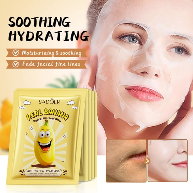 Mascarilla facial nutritiva y aclaradora de plátano | Mascarilla facial hidratante y humectante en lámina | Mascarilla calmante para rejuvenecimiento de la piel | Reparación antioxidante | Ácido