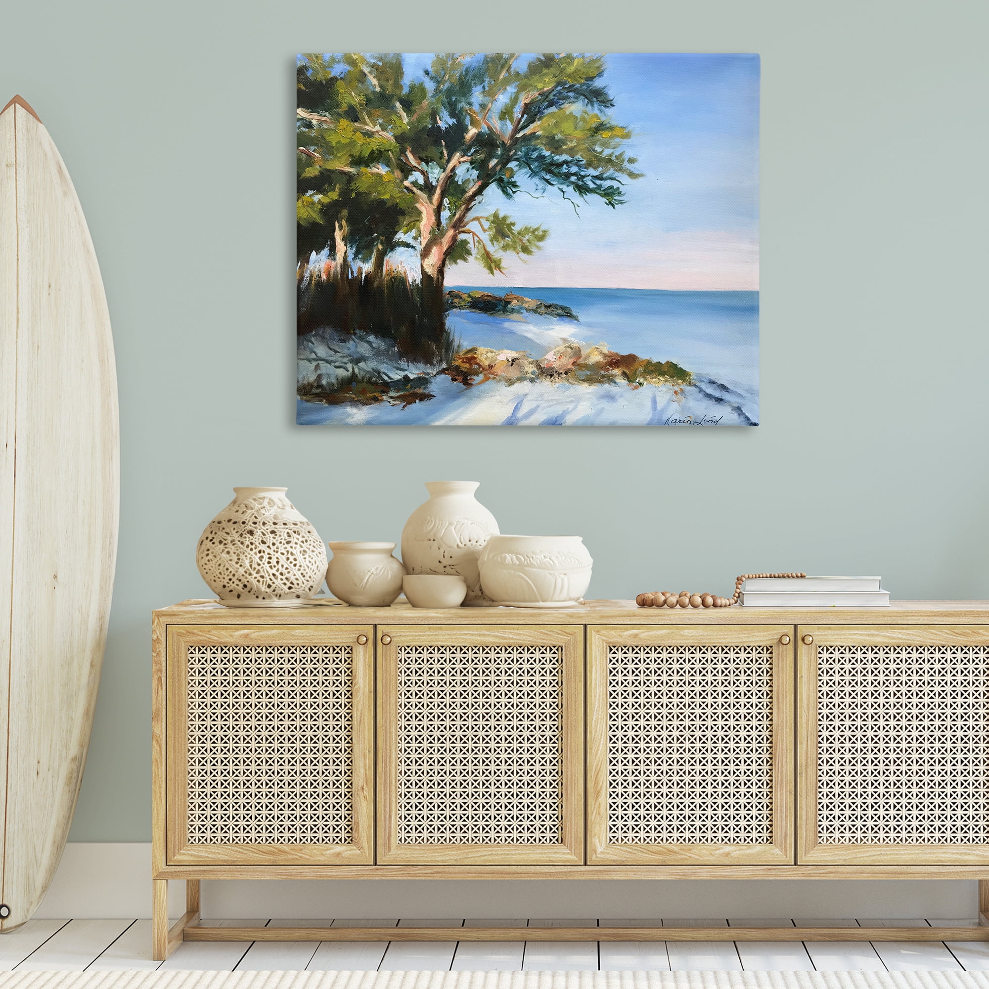 Stupell Industries White Sand Beach Landscape Painting Gallery Wrapped Canvas Art Print Wall Art, 48 x 36