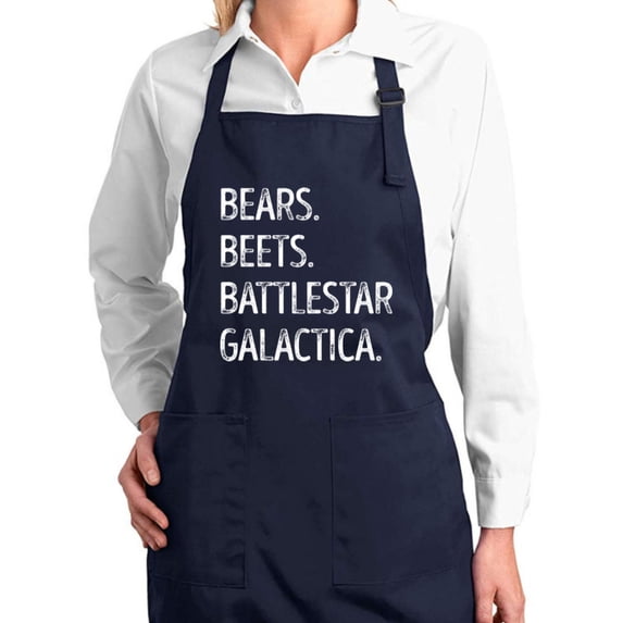 Wild Bobby, Bears Beets Battlestar Gallactica Funny Dwight Office Kitchen BBQ Grilling Cooking Graphic Apron with Pockets, Navy, One Size