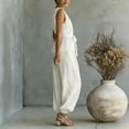 thumbnail image 7 of Women's Summer 2 Piece Outfits Sleeveless V Neck Belted Crop Tops Wide Leg Pant Sets Casual Tracksuit White, 7 of 7
