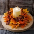 thumbnail image 4 of Fall Candle Rings Fall Decorations for Home Thanksgiving Decorations Artificial Maple Leaf Pumpkin Berry Candle Wreath for Table Centerpiece by MPOISVA, 4 of 8