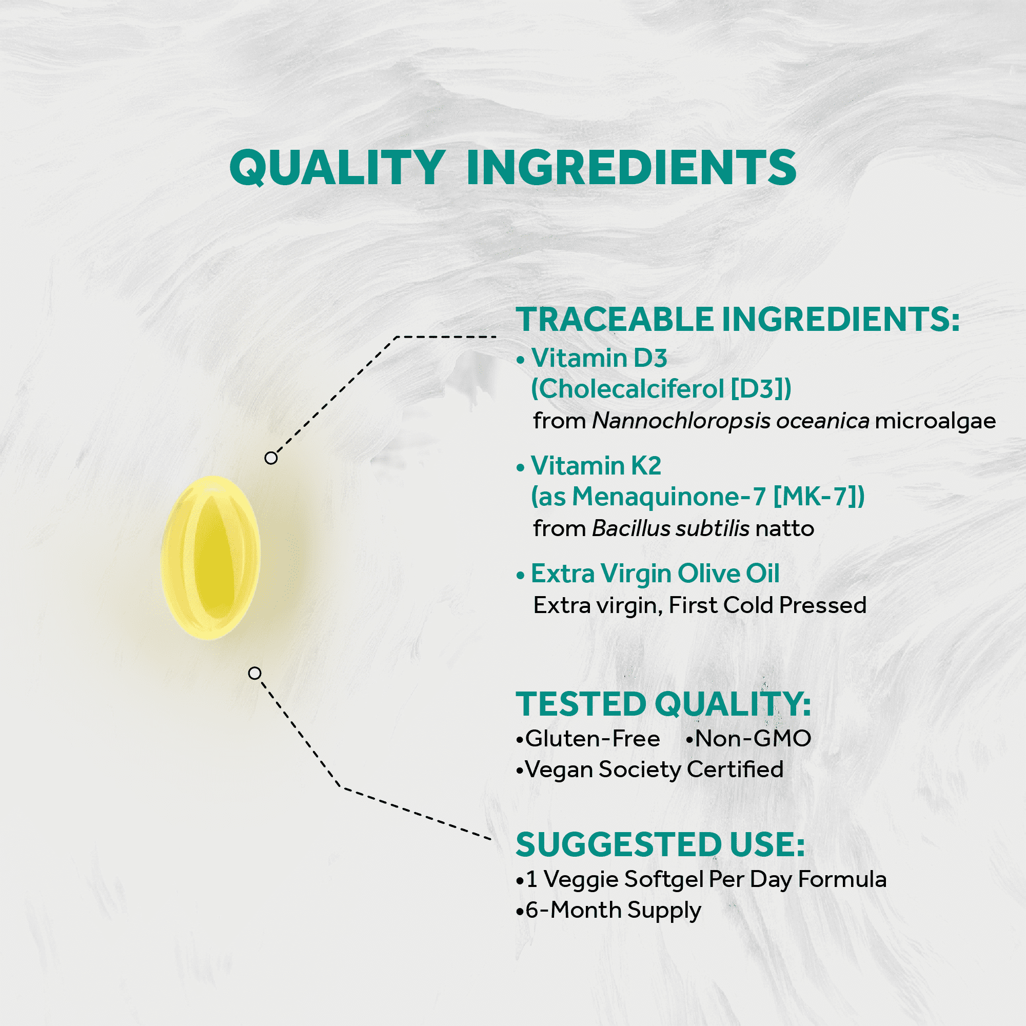 Naturalis Vegan Vitamin D3+K2 from Algae | 5000 IU D3 with 120mcg MK7 | Vegan Society Certified,Sustainably Sourced,Better Than Animal Derived | Better Support for Bone & Immune Health* | 180 Softgel