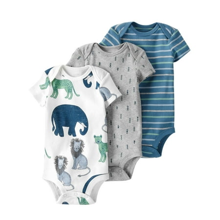 

Little Planet by Carter s Baby 3-Pack Organic Cotton Short-Sleeve Rib Bodysuits Safari 6 Months