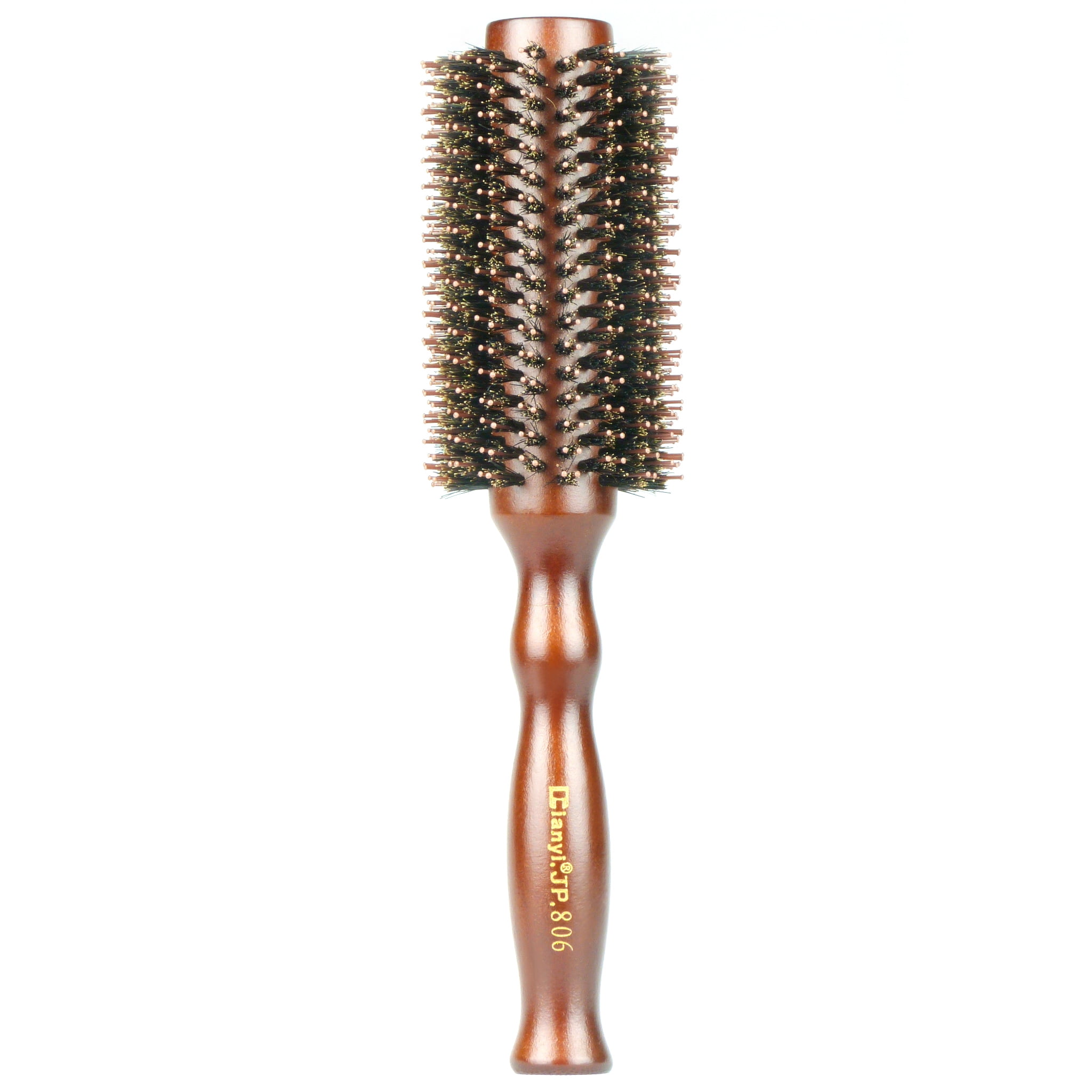 Natural Boar Bristles Hair Roll Brush with Wood Handle, Round Comb