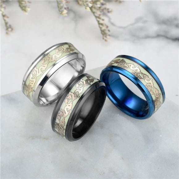 Dragon Glow in the Dark Stainless Steel Comfort Fit Band Ring-3pack(size: 9)