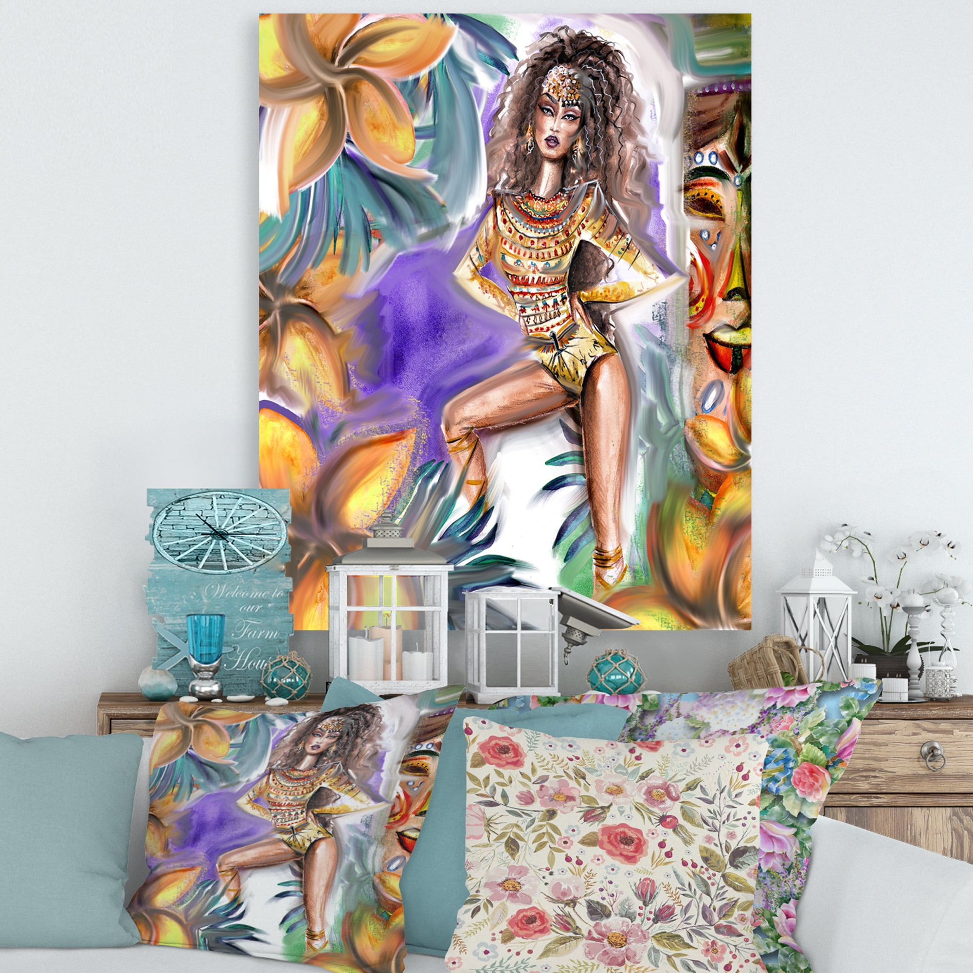 Designart ' Tropical Amazon Warrior Woman ' Traditional Canvas Wall Art Print
