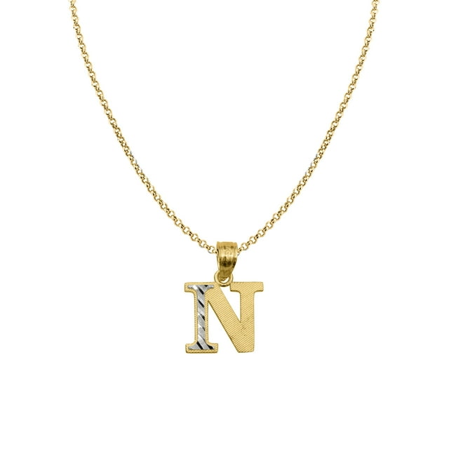 Precious Stars 14K Two-Tone Gold Diamond-cut Initial Letter 'N' Pendant with 22" Chain Necklace