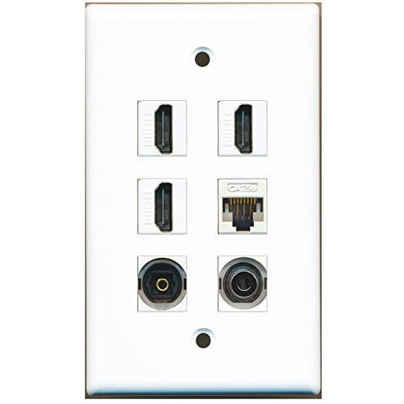 RiteAV - 3 HDMI 1 Port Toslink 1 Port 3.5mm 1 Port Cat5e Ethernet White Wall Plate