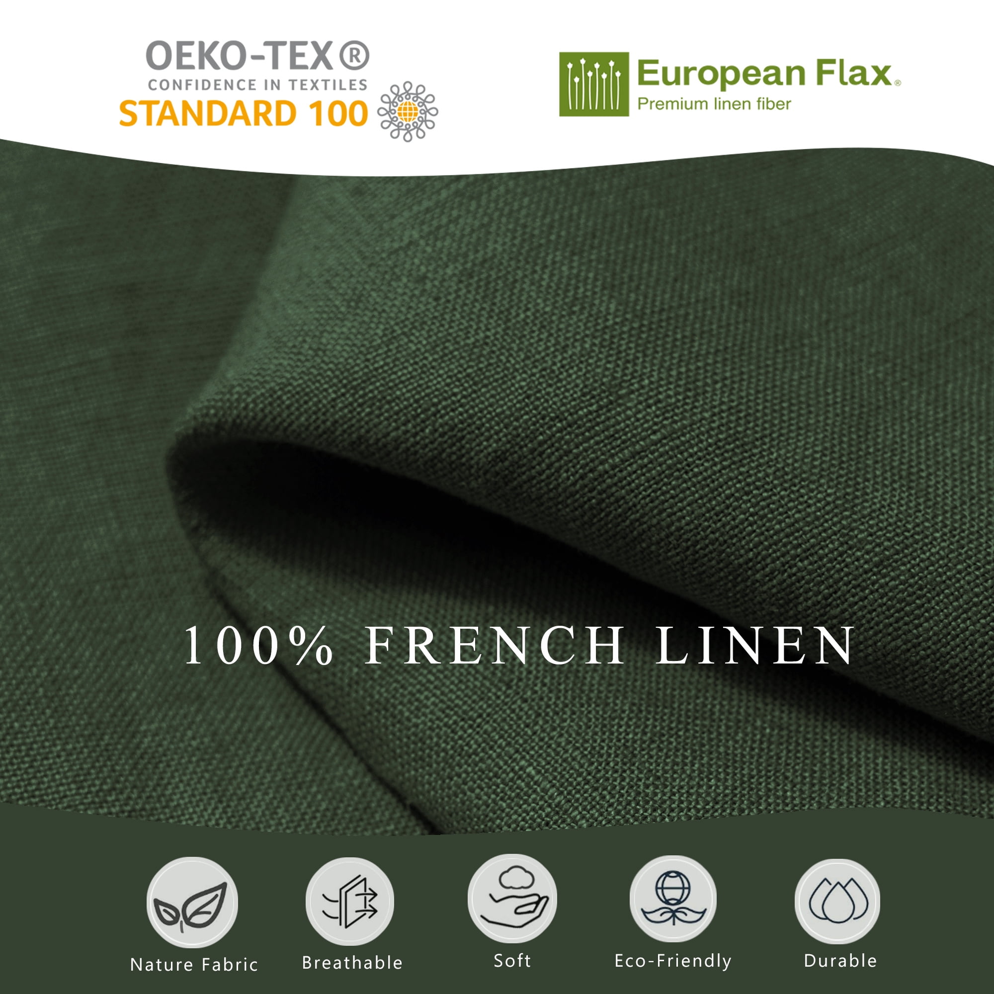 100% Pure Linen Duvet Cover with Button Closure and Corner Ties Soft & Breathable - Green Full/Queen