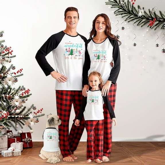 Family Christmas Pajamas - Nutcracker Design with Black Sleeves and Red Plaid Pants, Full Sizes