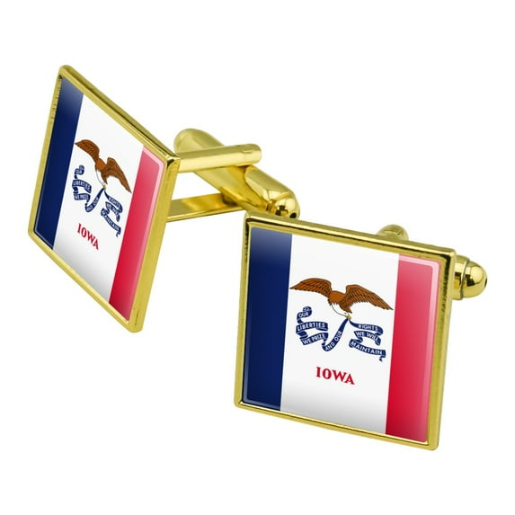 Iowa State Flag Square Cufflink Set - Silver or Gold