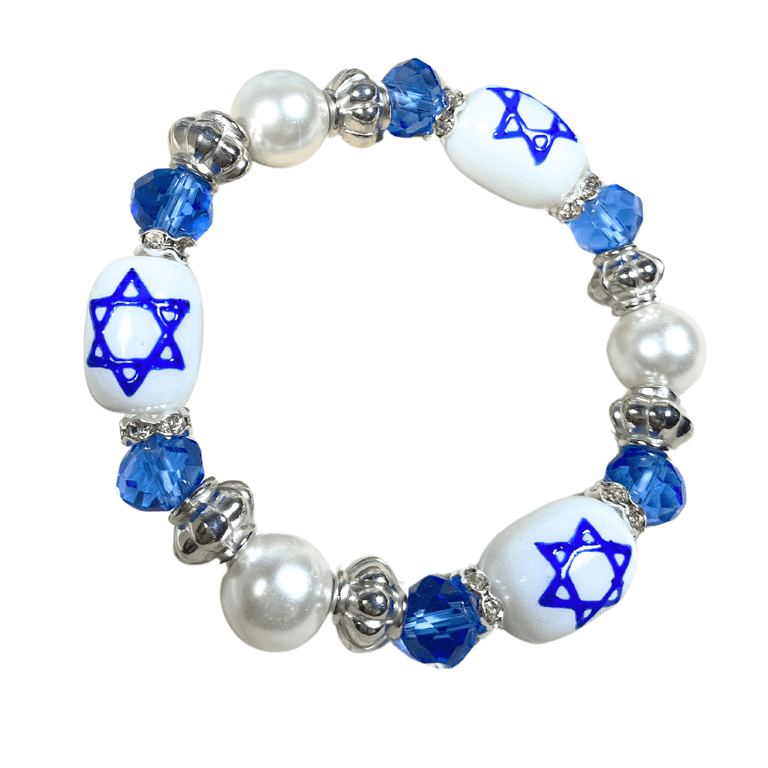 Hanukkah Star of David Beaded Bracelet, Blue & White photo 1