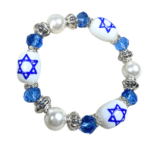 Hanukkah Star of David Beaded Bracelet, Blue & White