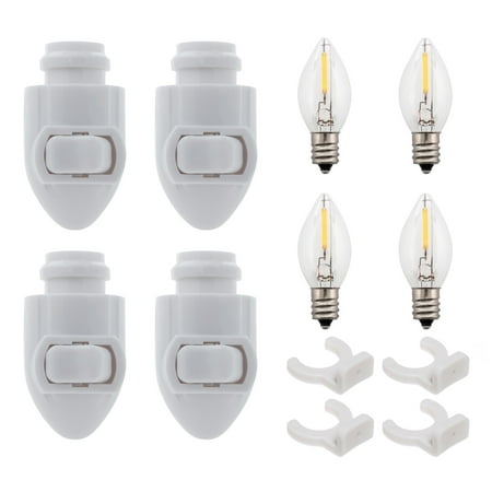 Creative Hobbies White Plug in LED Night Light with Switch Manual On Off Nightlight for Bathroom Hallway Garage Bedroom Nursery UL Listed | 4 Pack