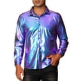 thumbnail image 1 of Camisas holográficas INSPIRE CHIC para hombres, camiseta de manga larga metálica, camisa de disco brillante, 2XL azul, 1 of 5