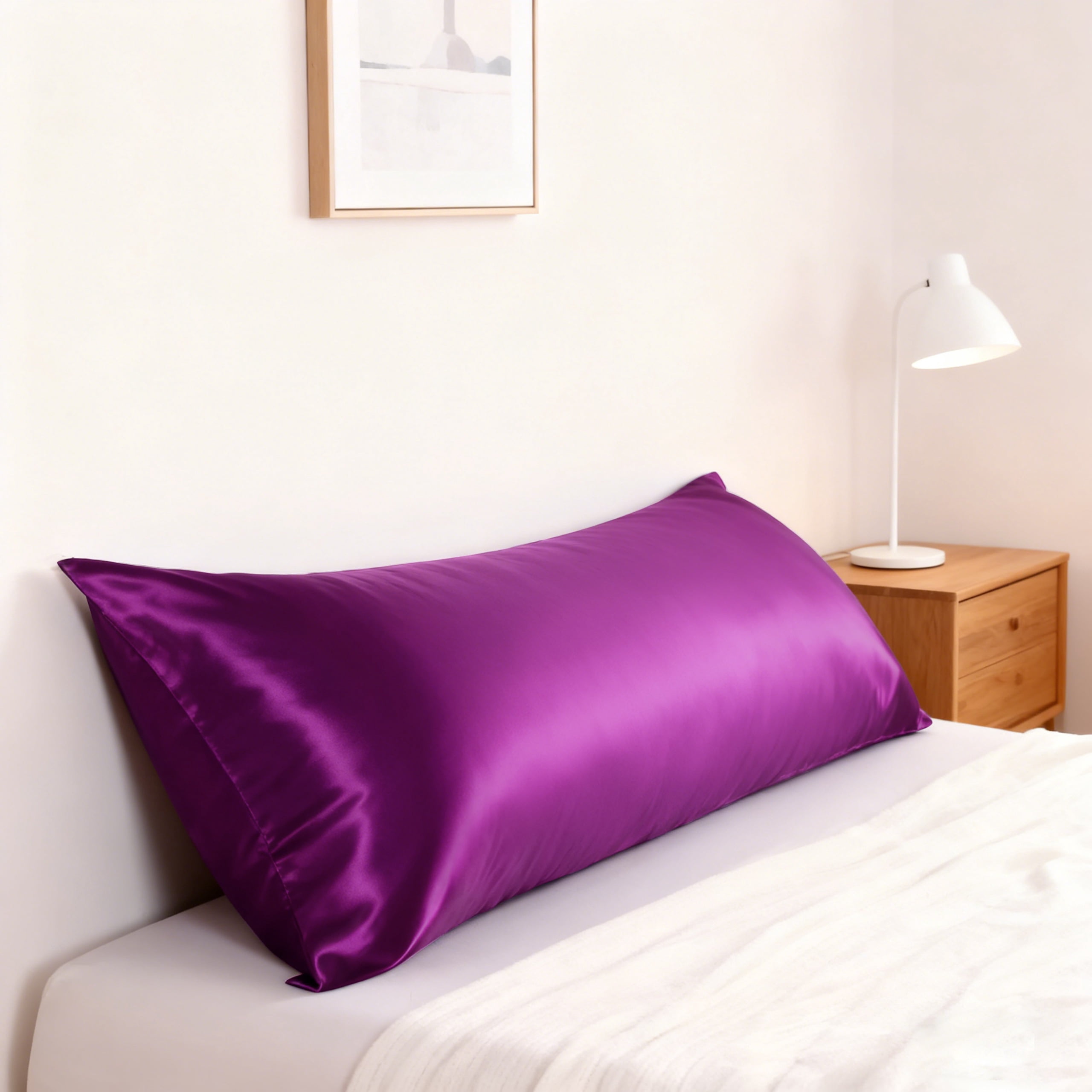 Satin Body Pillowcase for Hair and Skin, Luxurious and Silky Envelope Closure Body Pillow Cover, Purple, 20" x 54", 2 Pack