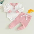 thumbnail image 2 of JUNWELL Newborn Baby Boys Girls 2PCS Clothes Sets Ribbed Long Sleeve Bodysuits Romper+Pants Toddler Outfits, 2 of 7