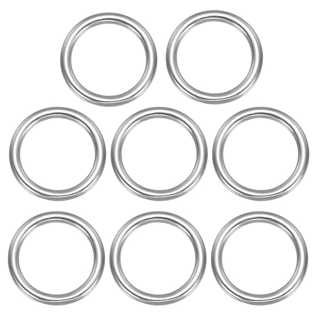 Anillo de metal Uxcell, (0.16" ID x 0.98" grueso, plateado) (8 piezas), grado marino, anillos redondos de acero inoxidable 316, multiusos, adecuados para correas de perro y colgadores de plantas.