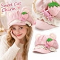 thumbnail image 3 of Cutecore Kawaii Cat Ears Beret Hat Y2K for Adult Women, Strawberry Cake Suede Octagonal Hat, Sweet Lolita Lace Bow Newsboy Cap Cosplay Accessory-Pink, 3 of 5