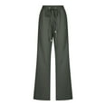thumbnail image 5 of Leey-World Travel Pants Womens Linen Wide Leg Pants Casual Loose Drawstring Summer Beach Travel Vacation Palazzo Harem Pants with Pockets(AG,M), 5 of 5