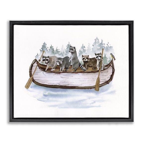 Stupell Industries Coastal Raccoons on Rowboat Black Floating Frame Canvas Art, 21 x 17, by Masey St. Studios