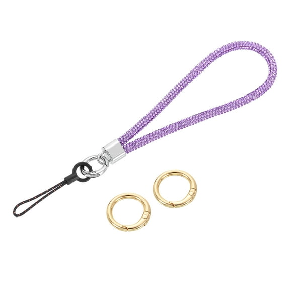 Bling Wristlet Lanyard, 5.3" Rhinestone Keychain Strap, Purple