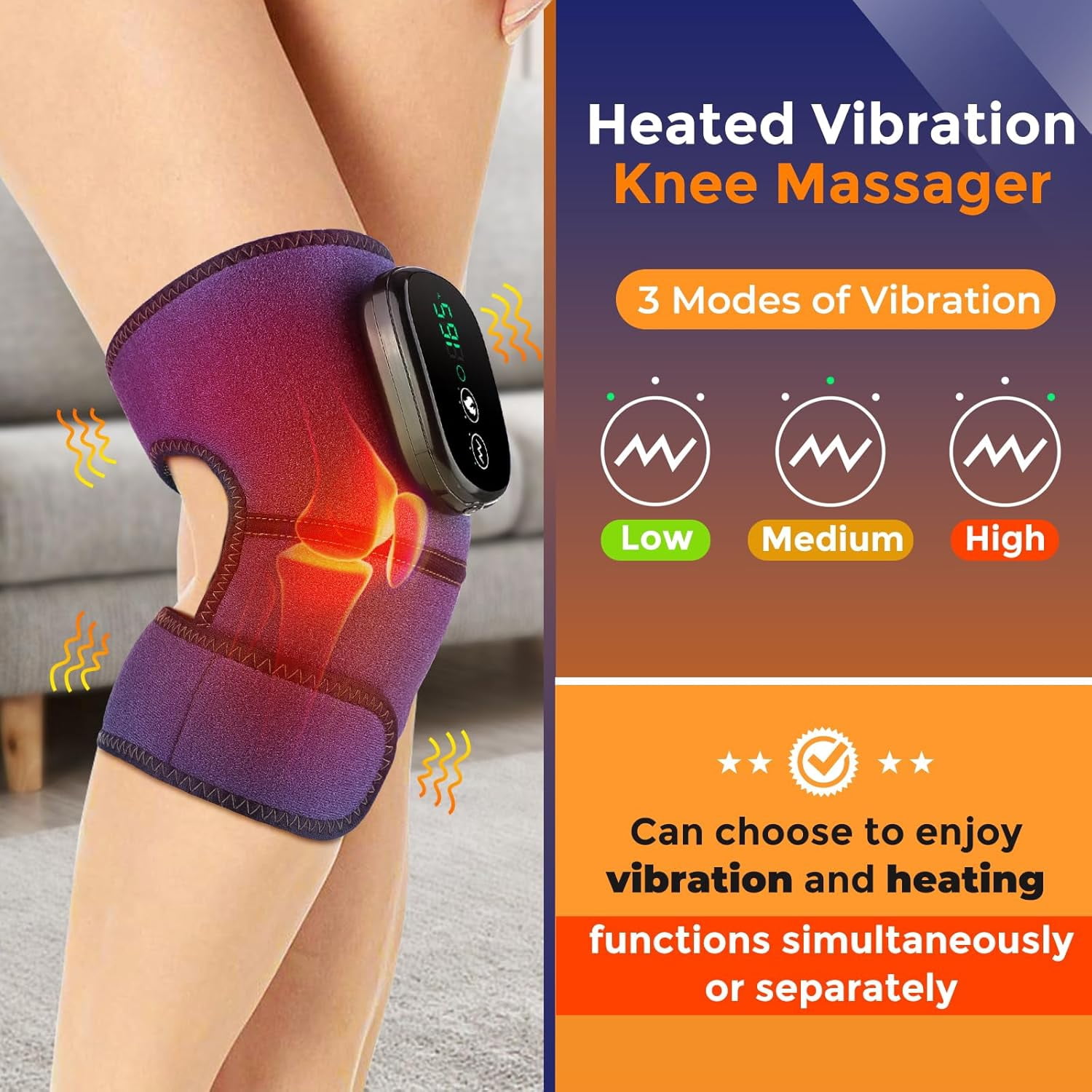 SUWU Knee Massager with Heat and Red Light, Knee Heating Pad for Knee Relax, Cordless Heated Knee Brace Heated Knee Wrap 1 Pack Blue