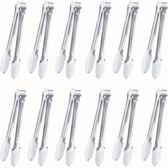 Set of 12 Serving Tongs Buffet Tongs Dmoera Stainless Steel Food Tong Serving Tong Small Serving Tongs Stainless Steel Mini Appetizer Tongs Ideal for Serving Salads Fruit Soups Dessert Steak Noodles