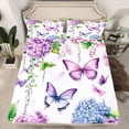 thumbnail image 2 of Castle Fairy Boys Girls Flying Purple Butterflies Twin Sheet Sets 3pcs,Chic Floral Flower Hydrangea Twin Fitted Sheet Microfiber,Spring Garden Breathable Flat Sheet,Luxury Bedroom Decor, 2 of 7