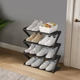 thumbnail image 4 of Qocolhg Z-Shaped 4 Tier Free Standing Sturdy Plastic Shoe Rack for Closet Holds 8 Pairs Shoe Organizer Stackable Shoe Storage Shelf for Entryway, Closet, Garage, Bedroom, Cloakroom, Black, 4 of 6
